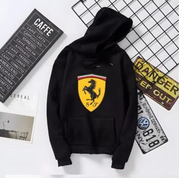 Ferrari Black - 1 Pc Men's Fleece Printed Hoodie