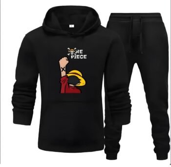 OnePiece Black - 2 Pcs Men's Fleece Printed Hoodie Track Suit