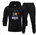 NoSignal Black - 2 Pcs Men's Fleece Printed Hoodie Track Suit