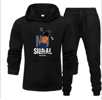 NoSignal Black - 2 Pcs Men's Fleece Printed Hoodie Track Suit