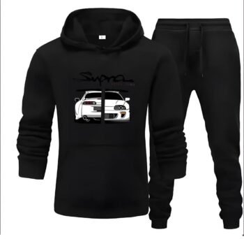 Supra Black - 2 Pcs Men's Fleece Printed Hoodie Track Suit
