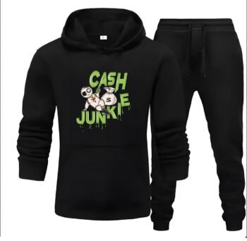 CashJunkie Black - 2 Pcs Men's Fleece Printed Hoodie Track Suit