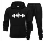 Gym Black - 2 Pcs Men's Fleece Printed Hoodie Track Suit