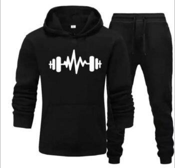 Gym Black - 2 Pcs Men's Fleece Printed Hoodie Track Suit