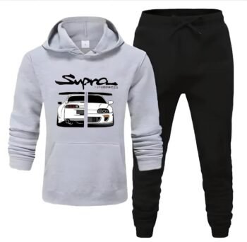 Supra Grey - 2 Pcs Men's Fleece Printed Hoodie Track Suit