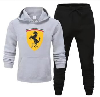 Ferrari Grey - 2 Pcs Men's Fleece Printed Hoodie Track Suit