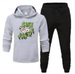 CashJunkie Grey - 2 Pcs Men's Fleece Printed Hoodie Track Suit