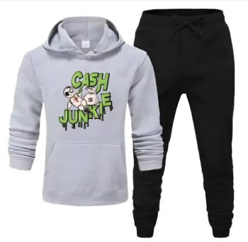 CashJunkie Grey - 2 Pcs Men's Fleece Printed Hoodie Track Suit